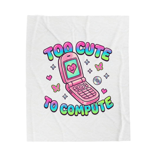 Too Cute To Compute Velveteen Plush Blanket, Y2K Aesthetic | Retro Phone, Candy Colors