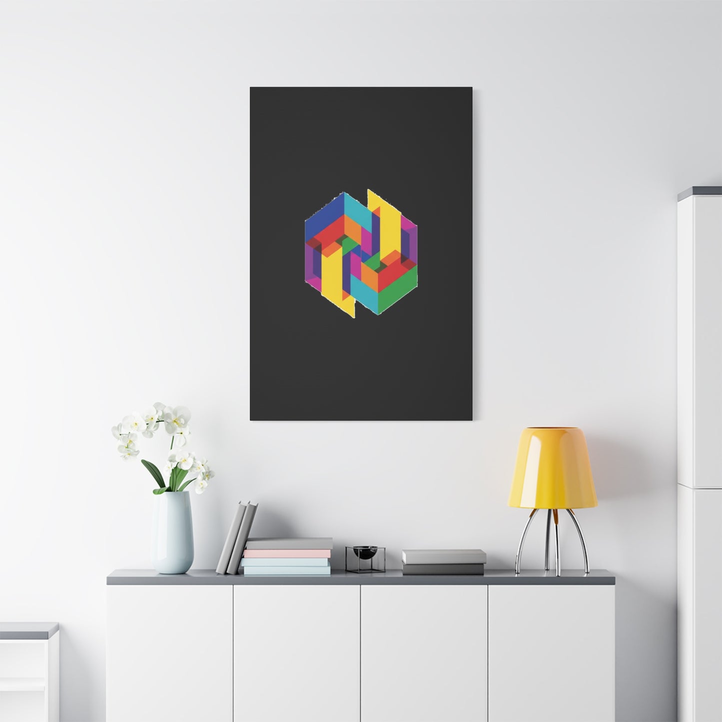 Colorful Geometric Cube Canvas Print — Modern Abstract Wall Art