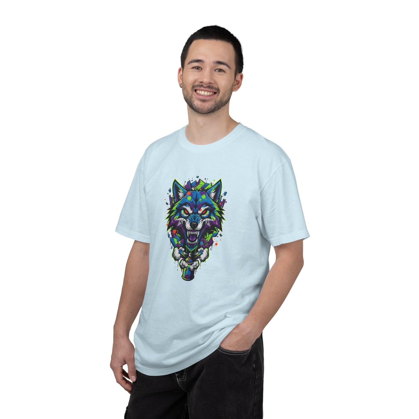 Colorful Geometric Wolf T-Shirt — Vibrant Tribal Wolf Graphic Tee
