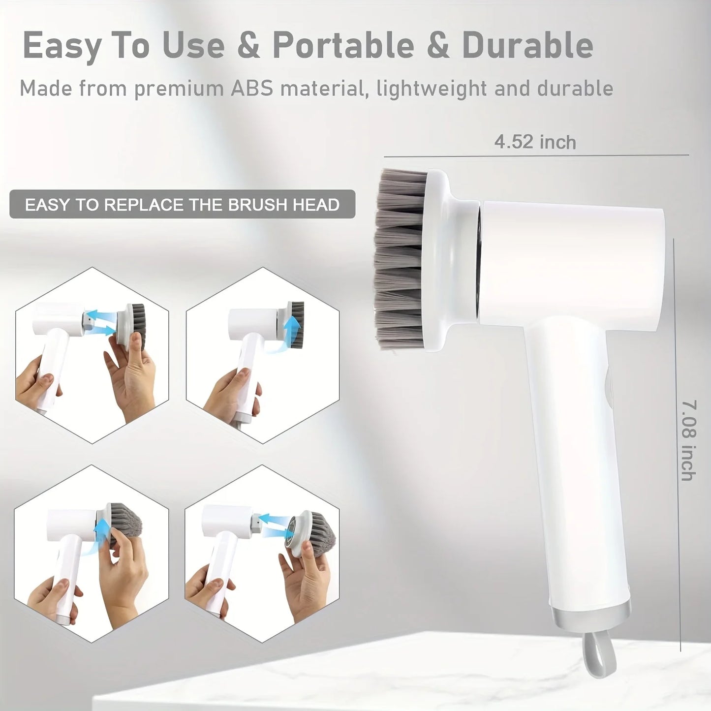 Electric Spin Scrubber, Cordless Shower Scrubber with Battery Level Display, 2 Speeds Electric Scrubber for Cleaning with 5 Repl