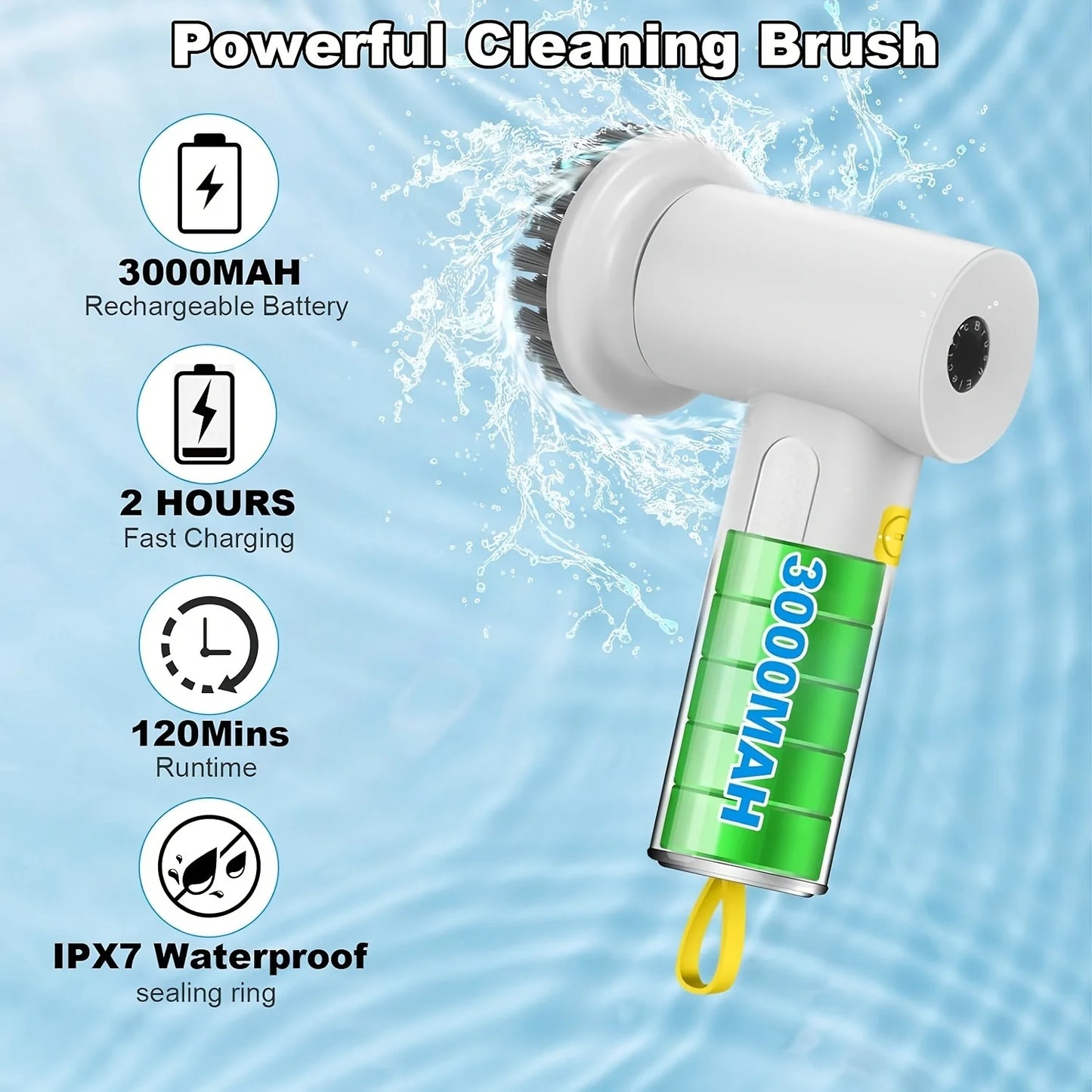 Electric Spin Scrubber, Cordless Shower Scrubber with Battery Level Display, 2 Speeds Electric Scrubber for Cleaning with 5 Repl