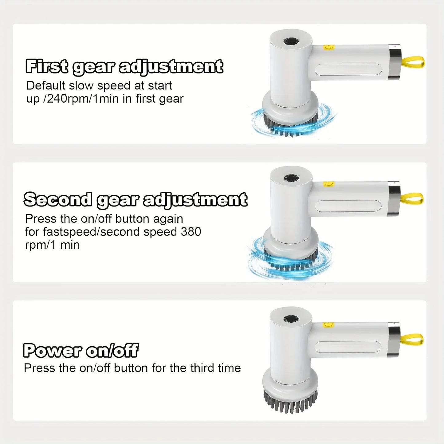 Electric Spin Scrubber, Cordless Shower Scrubber with Battery Level Display, 2 Speeds Electric Scrubber for Cleaning with 5 Repl
