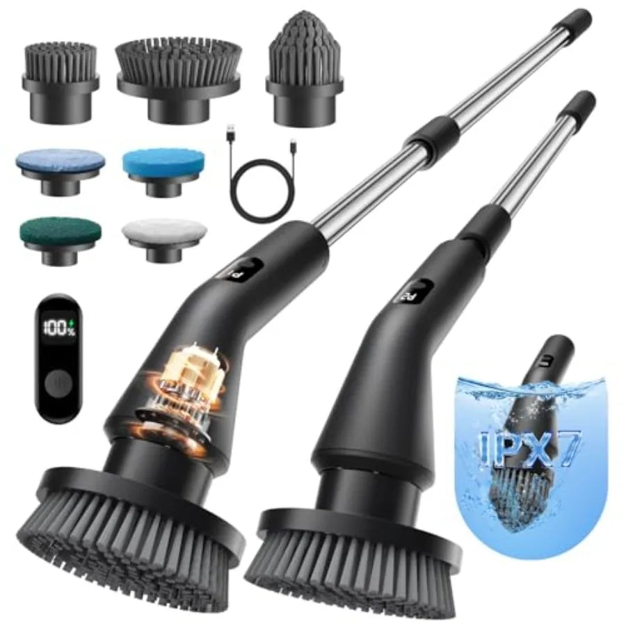 Electric Spin Scrubber 2026 Upgraded Cordless Cleaning Brush Bathroom Scrubber IPX7 Waterproof Electric Scrubber with 7 Brush H