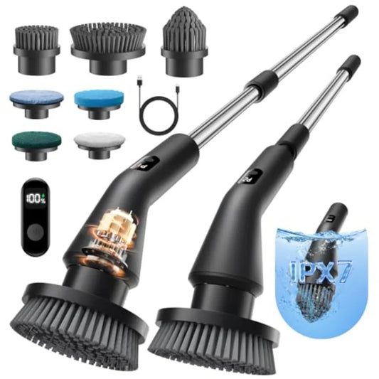 Electric Spin Scrubber 2026 Upgraded Cordless Cleaning Brush Bathroom Scrubber IPX7 Waterproof Electric Scrubber with 7 Brush H