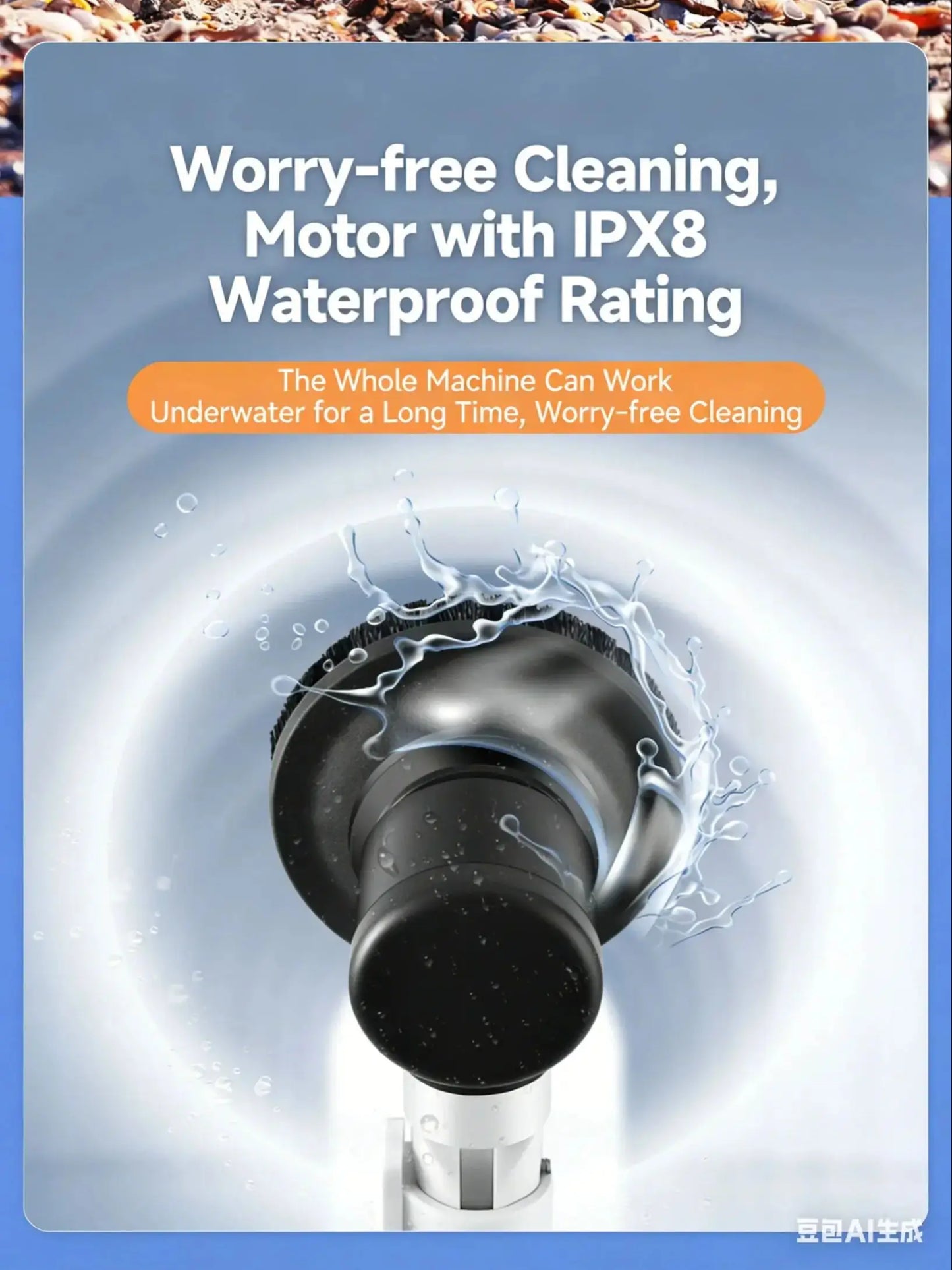 Worthlot Electric Fish Tank Brush Ipx8 Waterproof 48W 136cm Long Handle for Deep Water Work, Powerful Motor, Fish Tank and Aquarium Algae Removal Cleaning Tool