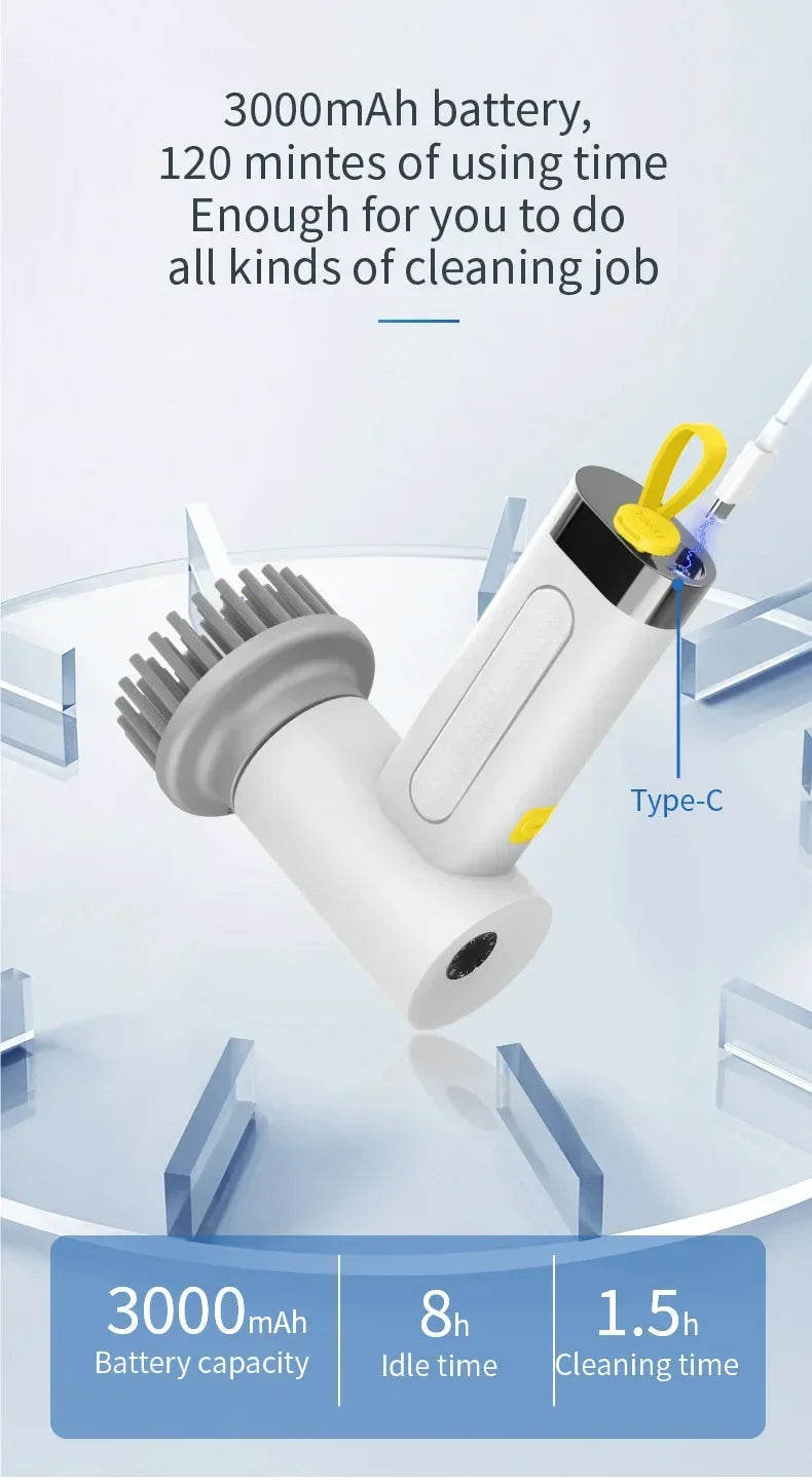 4 in 1 Electric Cleaning Brush Kitchen Cleaning Brush USB Rechargeable Handheld Electric Rotary Scrubber Household Cleaning Tool