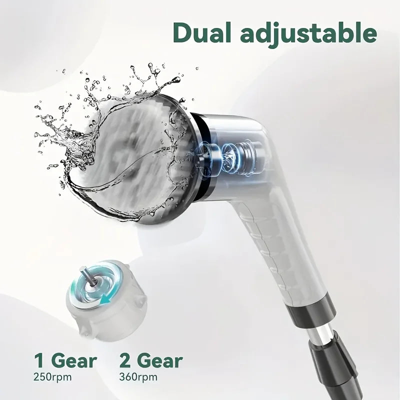9-in-1 Electric Spin Scrubber - Cordless Shower Brush with Adjustable Handle & Replaceable Heads, Bathroom Tile Scrubber