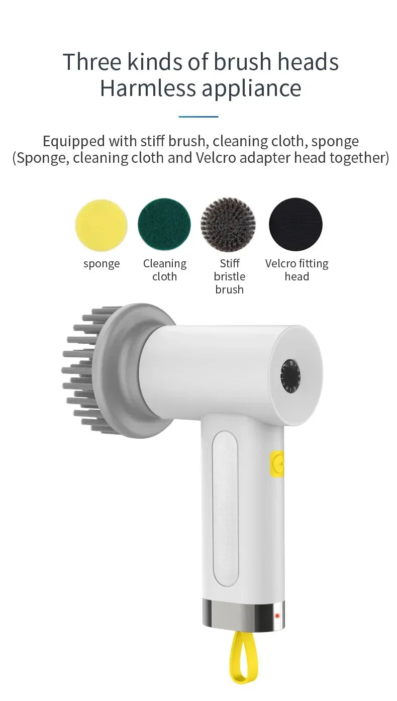 4 in 1 Electric Cleaning Brush Kitchen Cleaning Brush USB Rechargeable Handheld Electric Rotary Scrubber Household Cleaning Tool