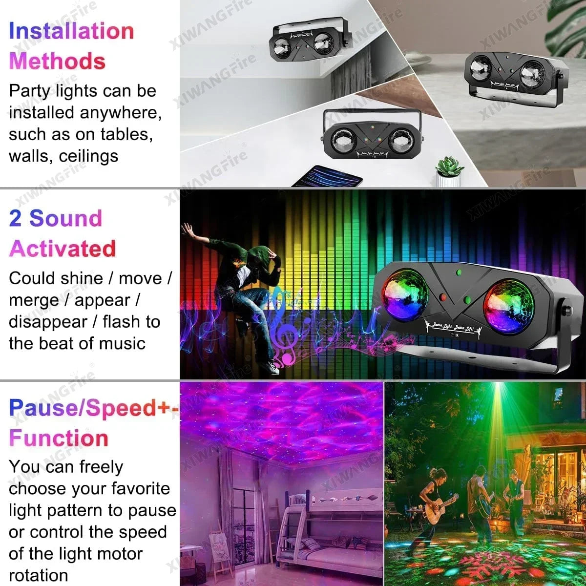 Party Light Disco Ball Light Dj Light Disco Light Ocean Light Star Light Projector Dance Light Sound Activated with Remote Contr