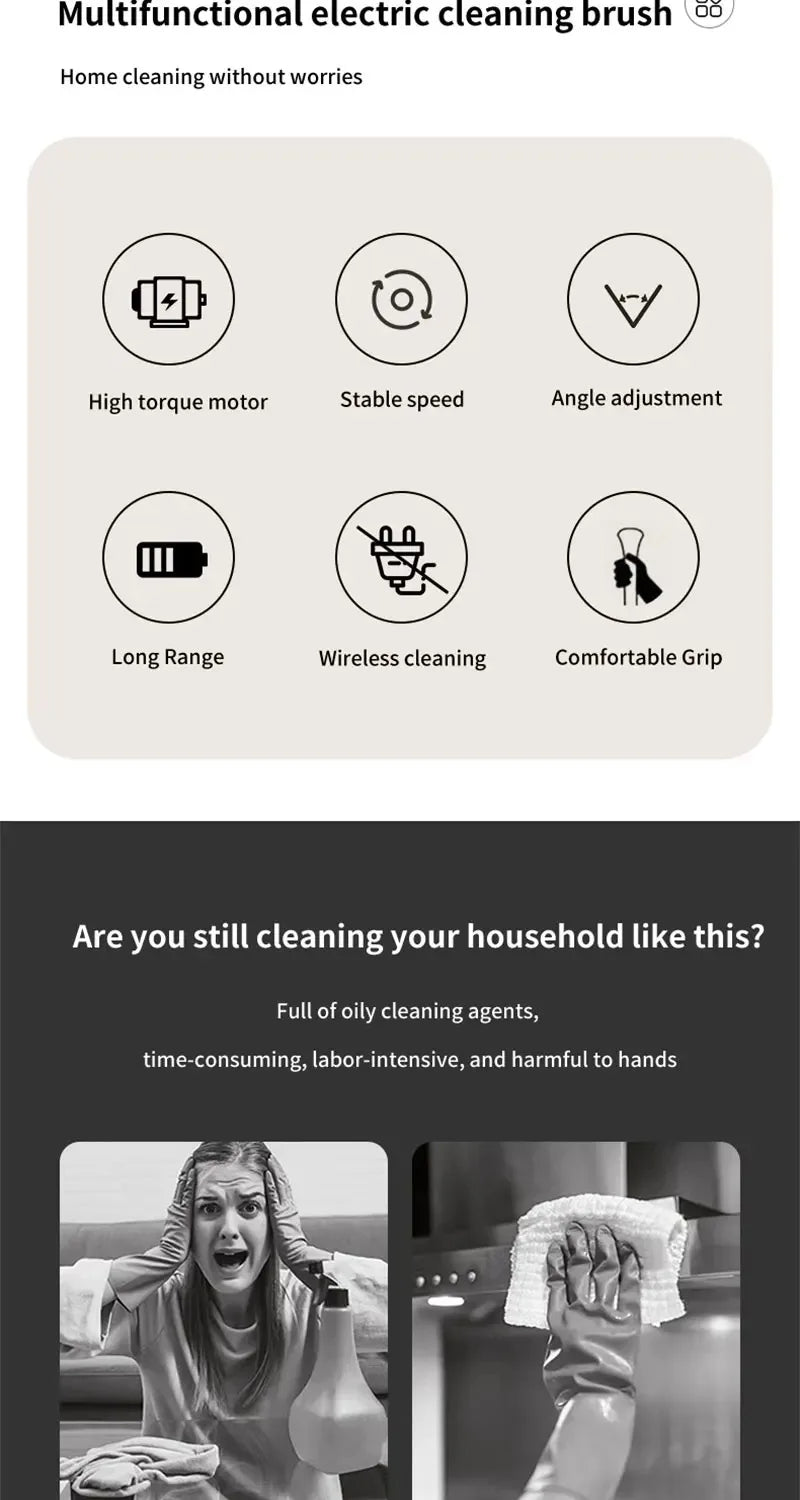 Cordless Electric Spin Cleaner Brush for Stubborn Stains and Mold Removal in Bathroom Kitchen Household