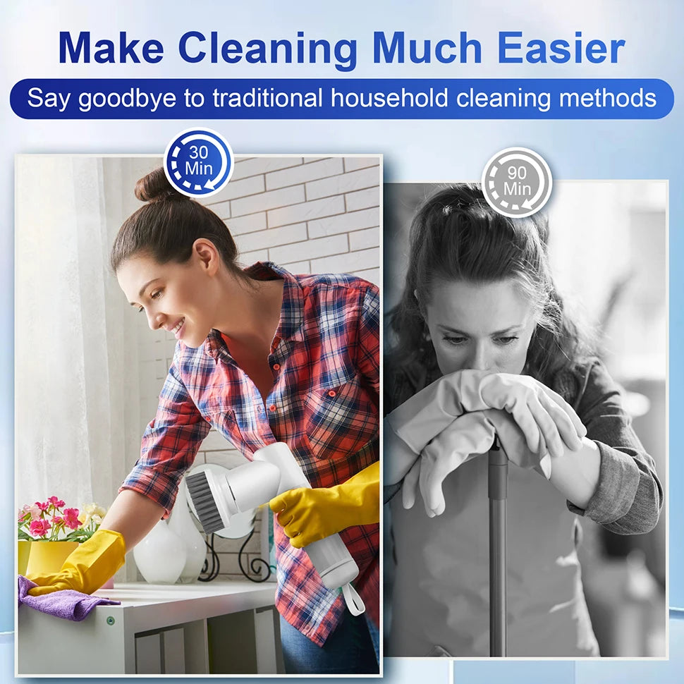 Zai Xiao Electric Spin Scrubber Cordless Cleaning Brush with 2 Rotating Speeds & 6 Replaceable Heads for Bathroom,Kitchen,Wall,O