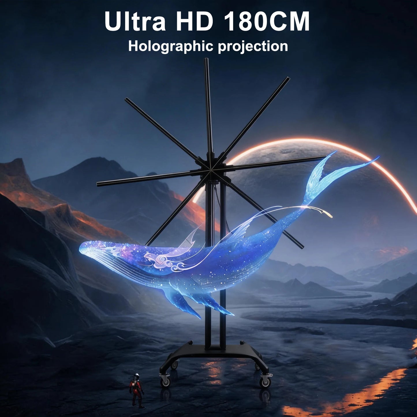3D Holographic Fan 180cm Wifi Real-time 3D Ultra HD 2512LED Lights Advertising Display Holographic Lights Player Projector  COOL
