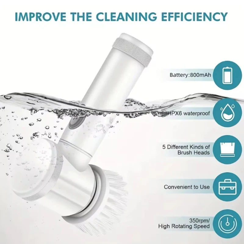 Electric Spin Scrubber,Bathroom Cleaning Brush Power Scrubber with 5 Replaceable Brush Heads, Electric Cleaning Brush