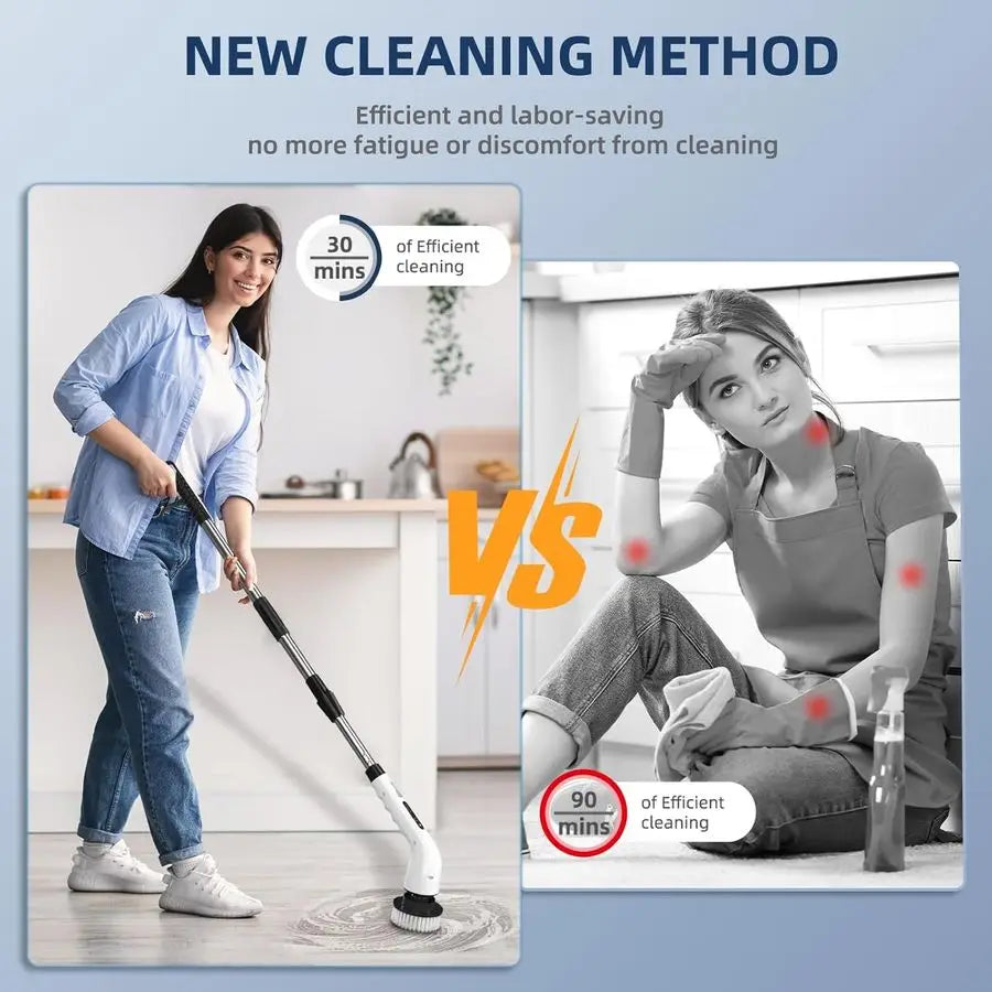 Spin Scrubber Bathroom Adjustable Handle Cordless Shower Scrubber, 2 Speeds, Bathroom Scrubber with 8 Replaceable Brush Heads, P