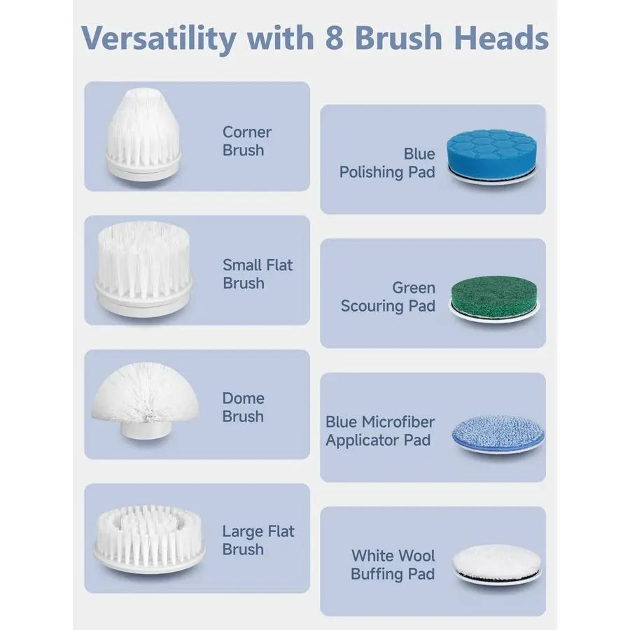 Spin Scrubber Brush Cordless Shower Scrubber with Long Handle, 8 Brush Heads amp 3 Adjustable Angles, Dual Speed Electric Scrubb