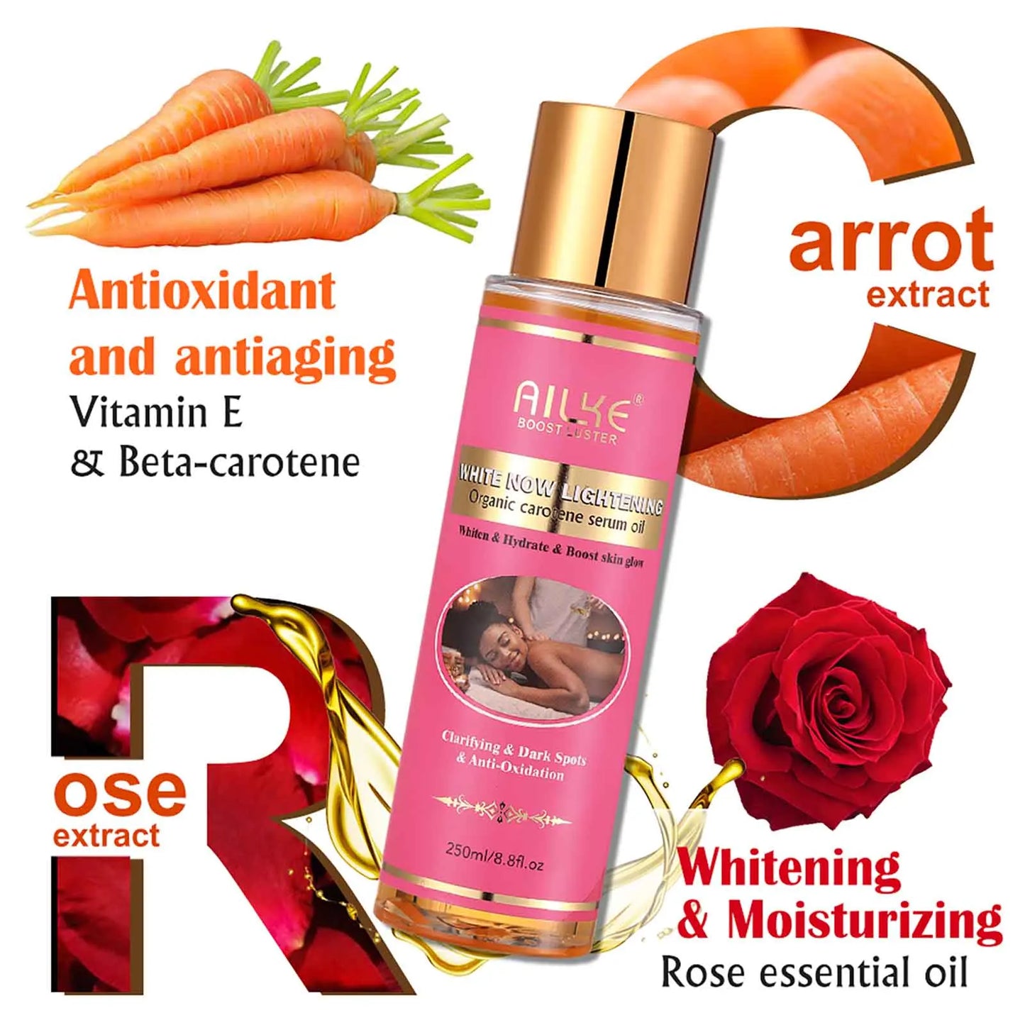 AILKE Natural Skin Brightening Set, Clean Darkness, Acne, Stains, Moisturize, Lightening, Smooth, Improve Rough and Dry Skin