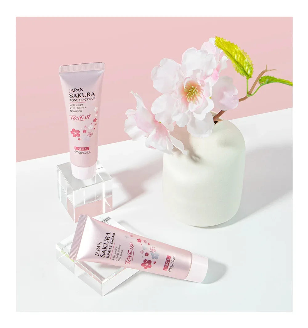 LAIKOU Cherry Blossom Suyan Cream Moisturizing Lazy Face Cream Tone up Brighten Skin Care Products Waterproof Sweatproof 30g