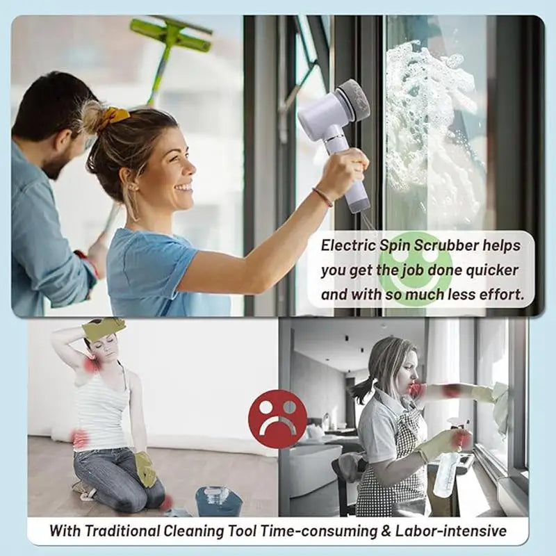 Electric Spin Scrubber,Bathroom Cleaning Brush Power Scrubber with 5 Replaceable Brush Heads, Electric Cleaning Brush