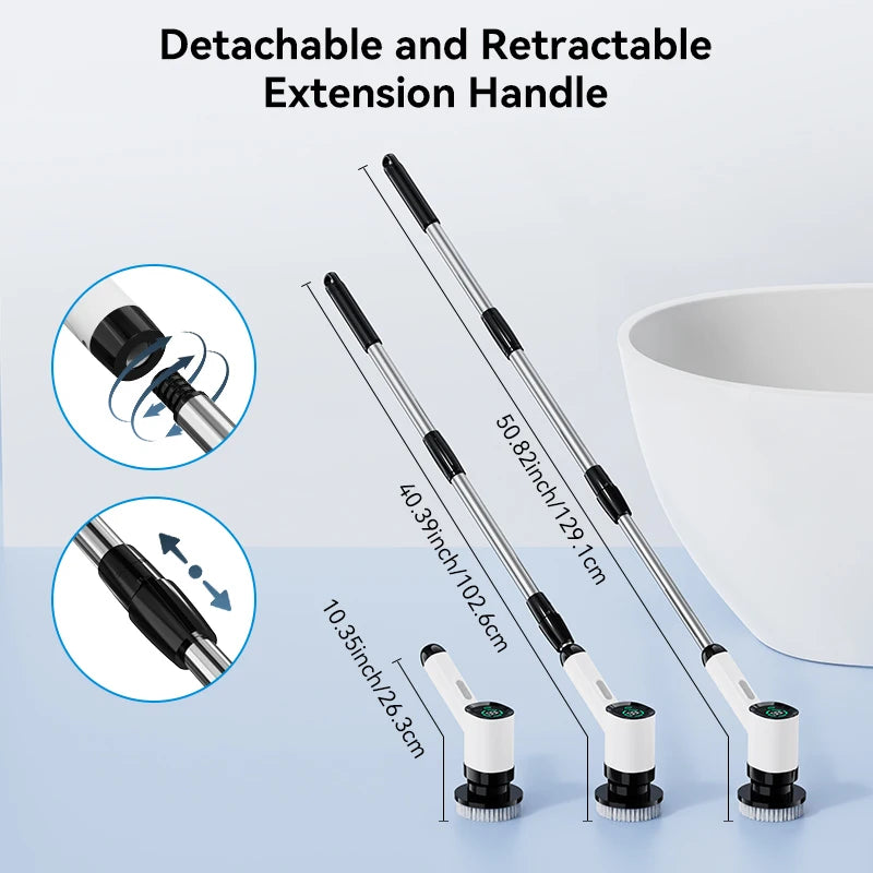 Cordless Electric Spin Scrubber with Dual Speed Settings Adjustable Detachable Handle with 7 Interchangeable Brush Head for Home