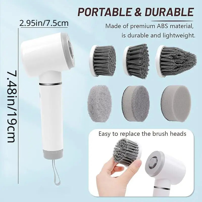 Electric Spin Scrubber,Bathroom Cleaning Brush Power Scrubber with 5 Replaceable Brush Heads, Electric Cleaning Brush
