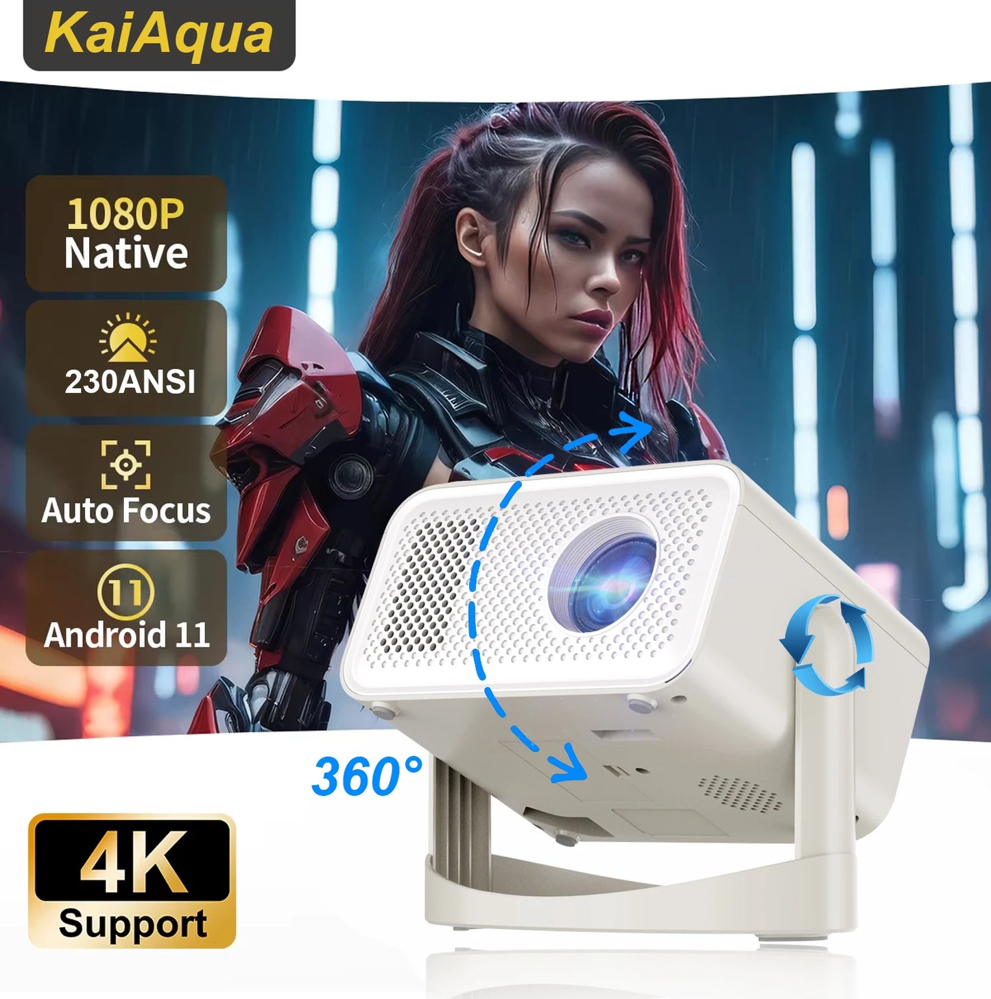 KaiAqua Projector HT23 PLUS 4K Android 11 Dual Wifi6 260ANSI Allwinner H713 BT5.0 1080P 1280*720P Home Cinema Outdoor Projetor