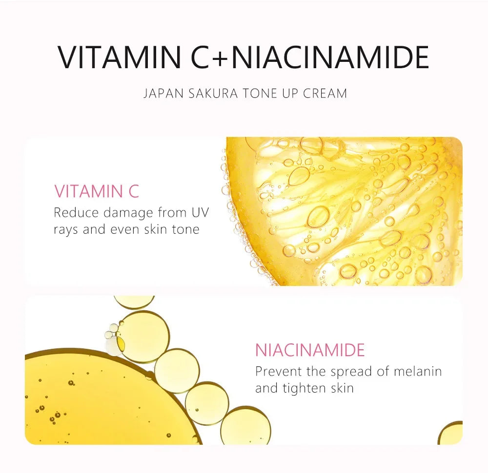 LAIKOU Cherry Blossom Suyan Cream Moisturizing Lazy Face Cream Tone up Brighten Skin Care Products Waterproof Sweatproof 30g