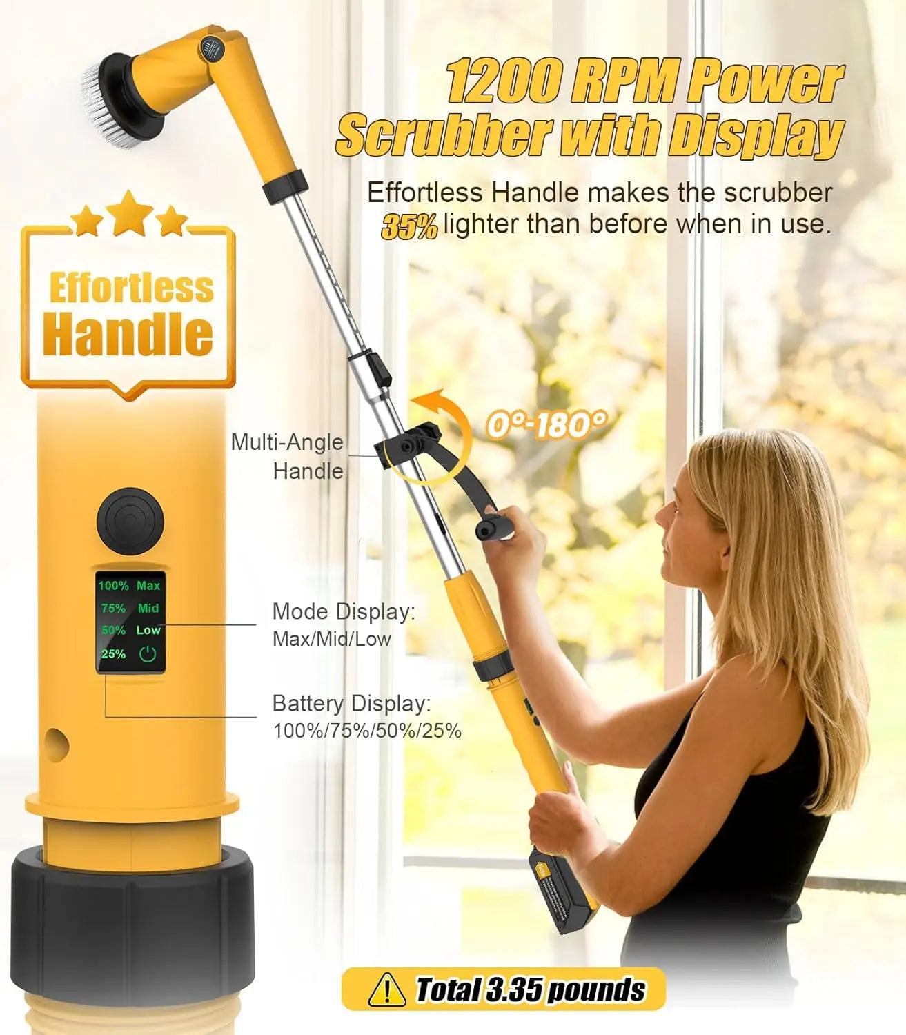 Cordless Electric Spin Scrubber For Tub Floor Tile Shower Large Brush Battery Power 6000 Mah 1200 Rpm 8 Brushes