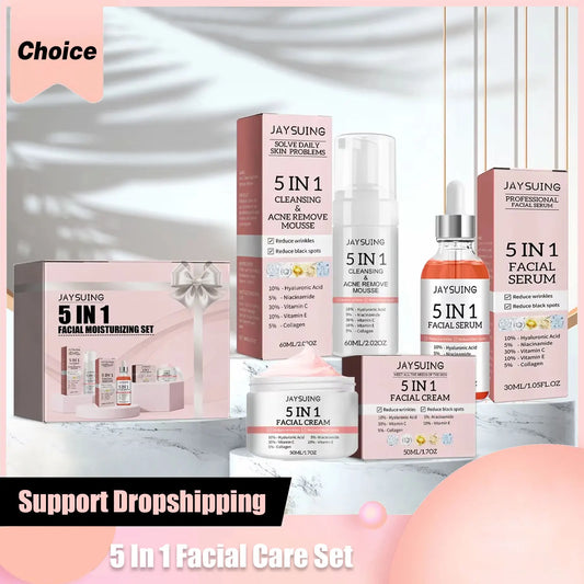 5 In 1 Anti Ag-ing Serum Fade Fine Lines Anti Wrin-kle Agin-g Lifting Tighten Remove Dark Sp-ot Pore Shrinking Whit-ening Cream