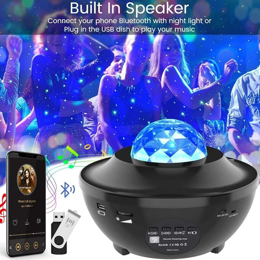 Starry Sky Projector Light LED Night Light Bluetooth Music Player Remote Ocean Wave Galaxy Ambient Light Bedroom Decoration Gift