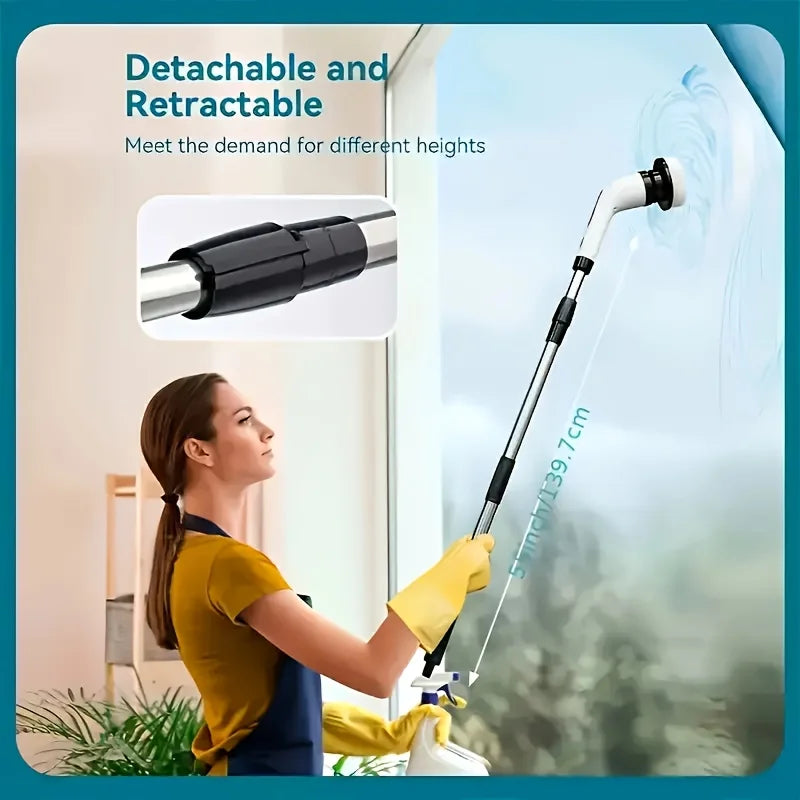 9-in-1 Electric Spin Scrubber - Cordless Shower Brush with Adjustable Handle & Replaceable Heads, Bathroom Tile Scrubber