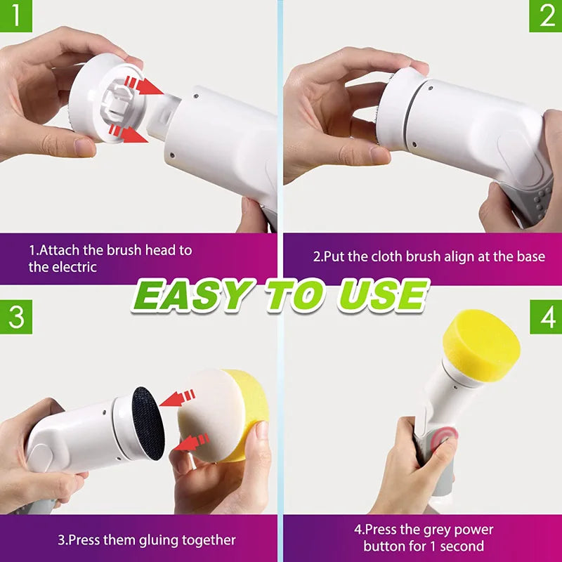 Zai Xiao Electric Spin Scrubber Wireless Power Scrubber Cleaning Brush with 4 Brush Heads for Bathroom Shower Bathtub Kitchen St