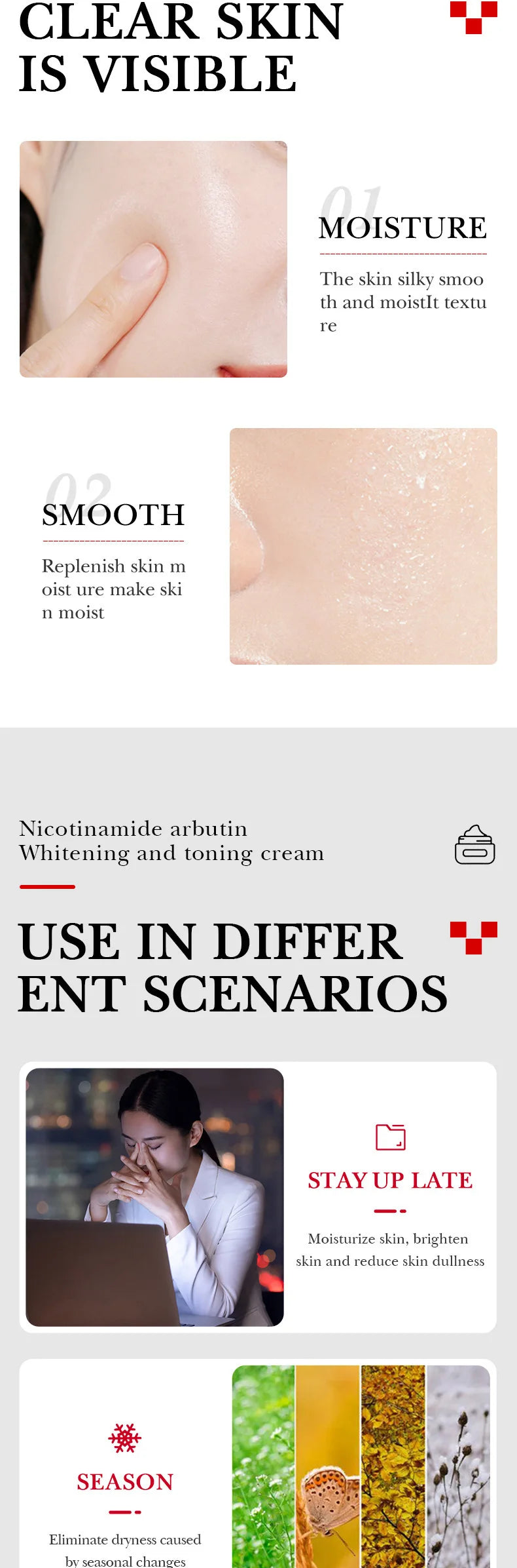 Face Care Nicotinamide Arbutin Whitening Cream Lightening Stain Whiten Cream Fade Dark Spot Face Cream Korean Skin Care Products