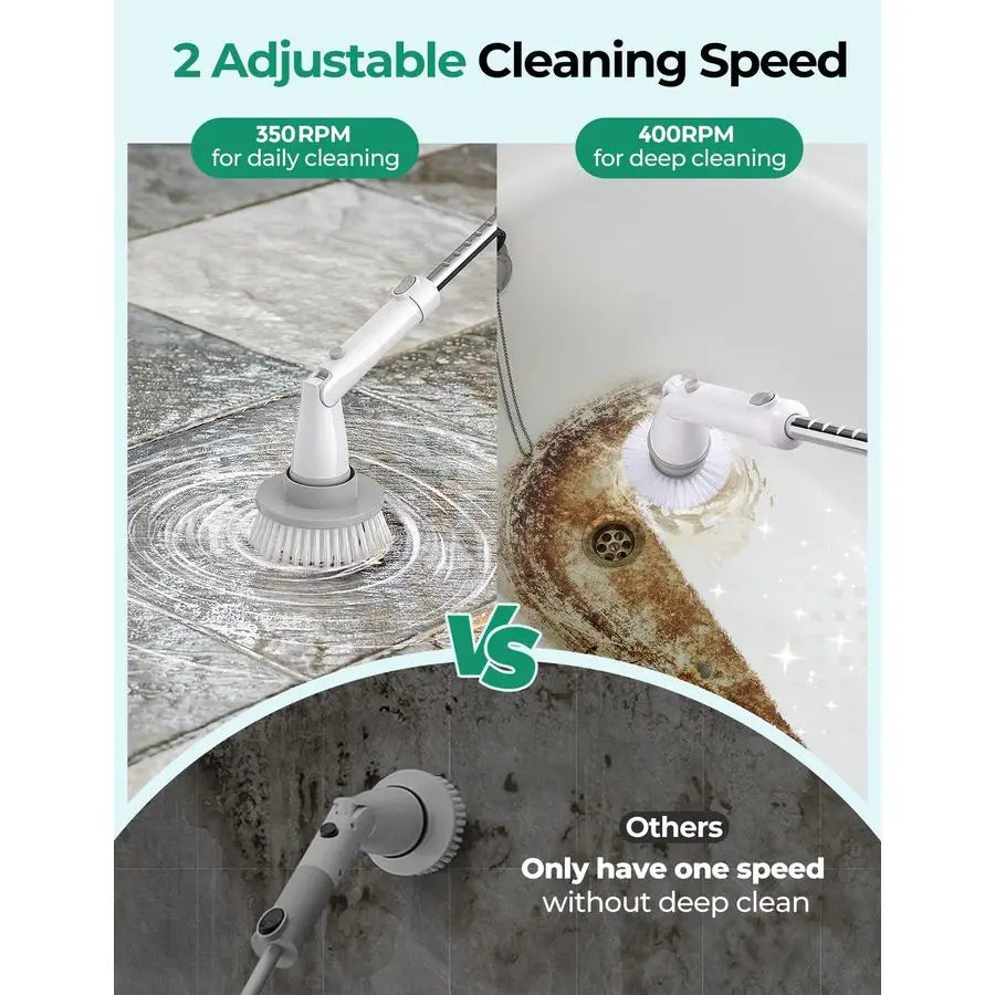 Electric Spin Scrubber Kh8, Upgrade Cordless Shower Scrubber 8 Replacement Head, 1.5H Bathroom Scrubber Dual Speed, Shower Clean