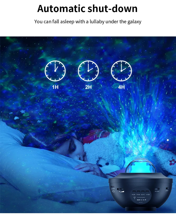 Starry Sky Projector Light LED Night Light Bluetooth Music Player Remote Ocean Wave Galaxy Ambient Light Bedroom Decoration Gift