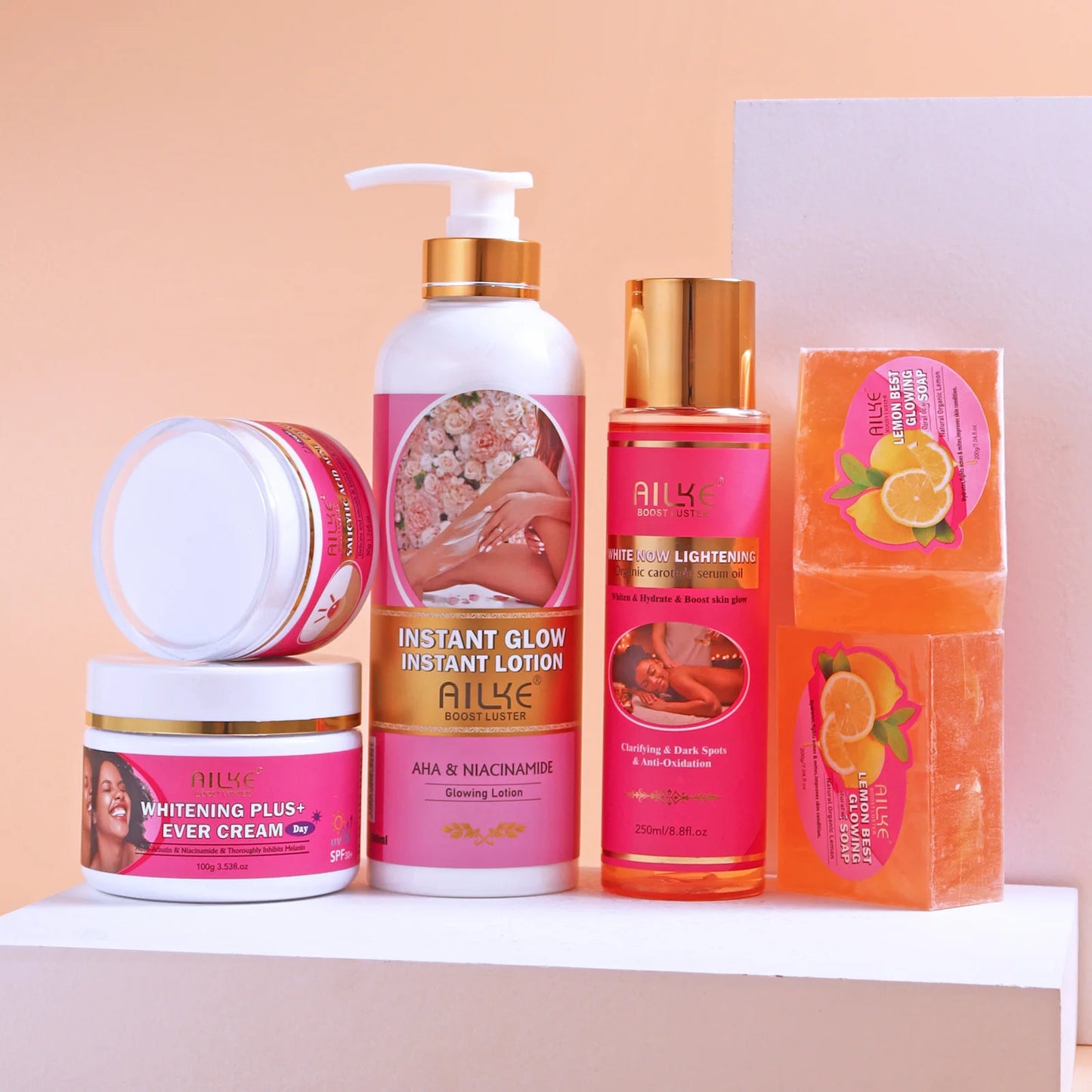 AILKE Natural Skin Brightening Set, Clean Darkness, Acne, Stains, Moisturize, Lightening, Smooth, Improve Rough and Dry Skin