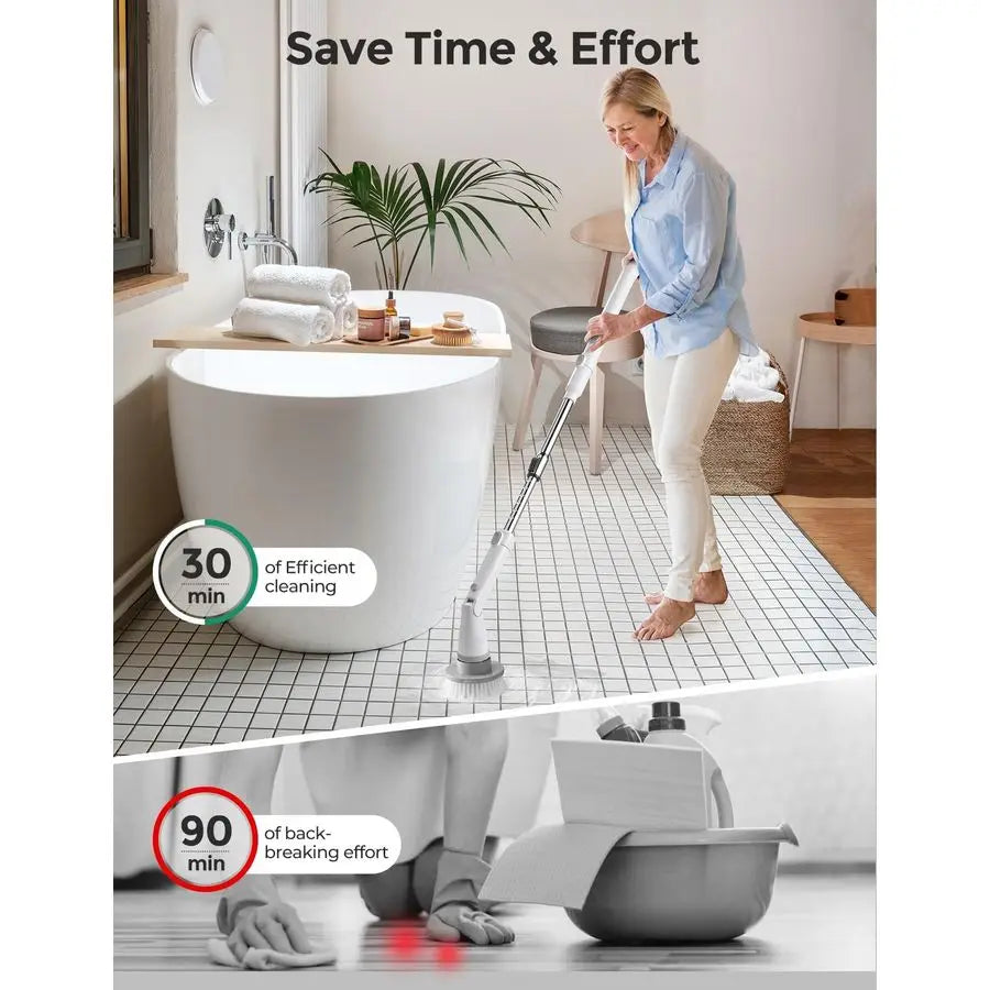 Electric Spin Scrubber Kh8, Upgrade Cordless Shower Scrubber 8 Replacement Head, 1.5H Bathroom Scrubber Dual Speed, Shower Clean