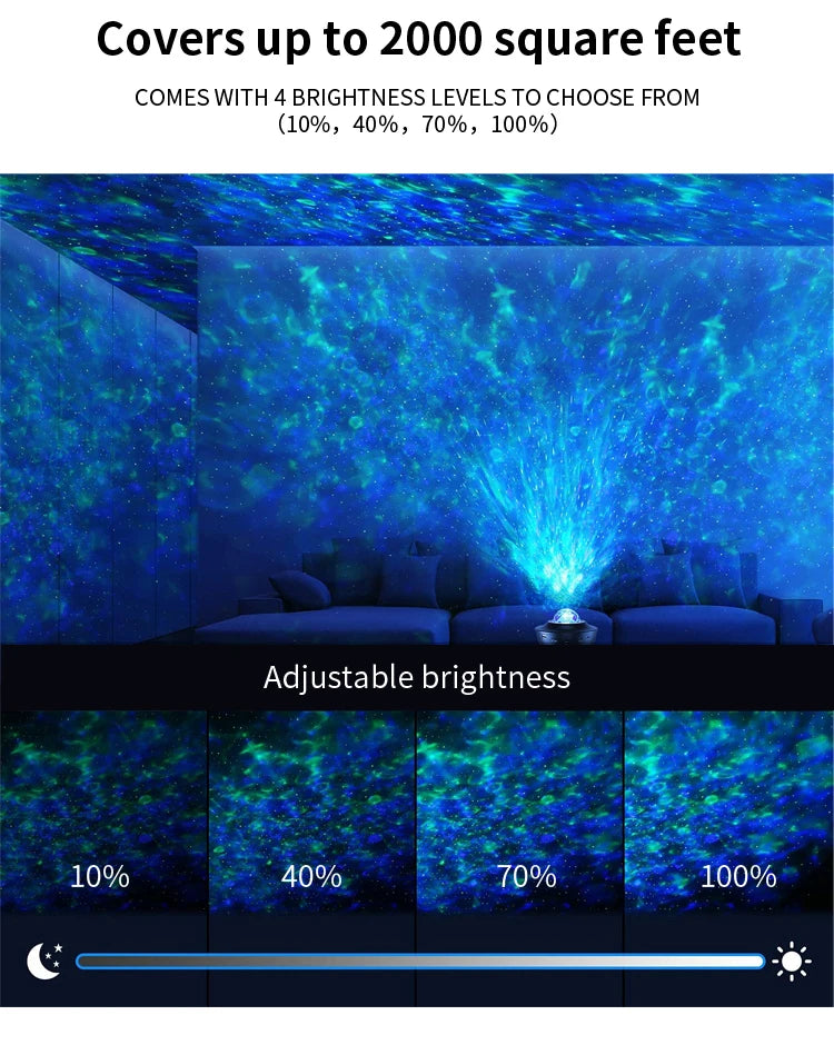 Starry Sky Projector Light LED Night Light Bluetooth Music Player Remote Ocean Wave Galaxy Ambient Light Bedroom Decoration Gift