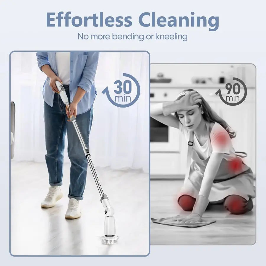 Spin Scrubber Brush Cordless Shower Scrubber with Long Handle, 8 Brush Heads amp 3 Adjustable Angles, Dual Speed Electric Scrubb