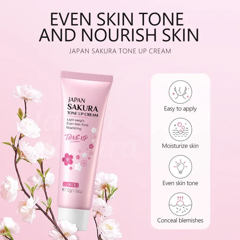 LAIKOU Cherry Blossom Suyan Cream Moisturizing Lazy Face Cream Tone up Brighten Skin Care Products Waterproof Sweatproof 30g