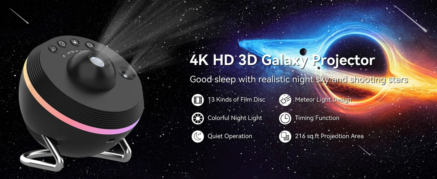 Galaxy Meteor Projector Night Light Lamp 360° Rotary Planetarium Projector 4K HD Star Projector For Kids Adults Room Decoration