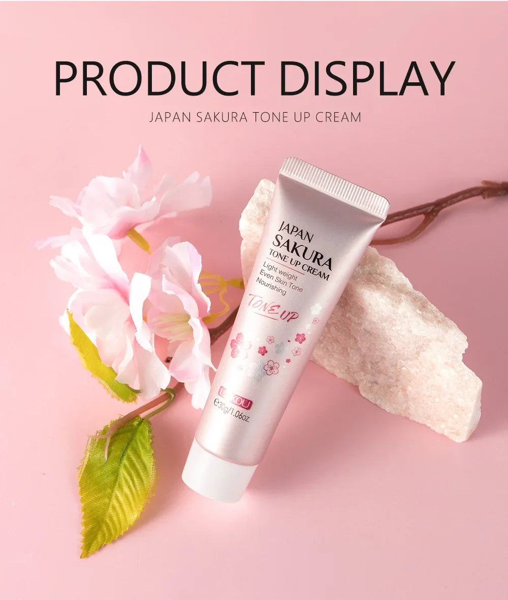 LAIKOU Cherry Blossom Suyan Cream Moisturizing Lazy Face Cream Tone up Brighten Skin Care Products Waterproof Sweatproof 30g