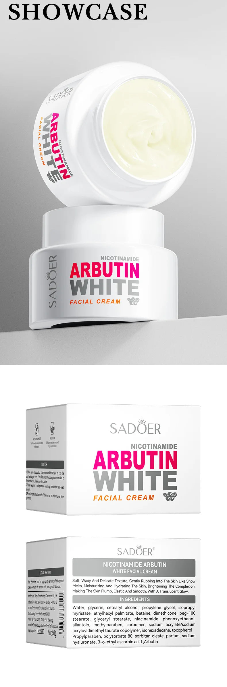 Face Care Nicotinamide Arbutin Whitening Cream Lightening Stain Whiten Cream Fade Dark Spot Face Cream Korean Skin Care Products