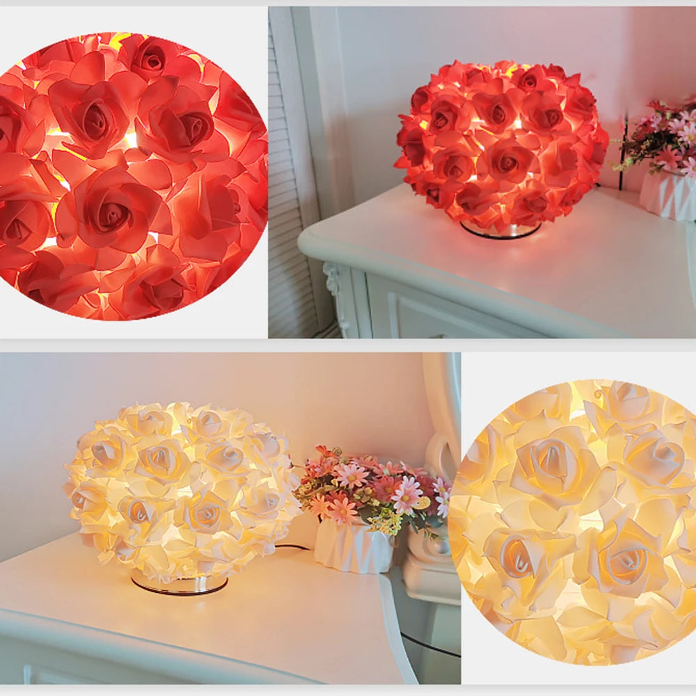 Creative Rose LED Night Light Bulb Pink Red Ambient Light Decoration Table Lamp Desk Light LED Bulb Bedside Night Light