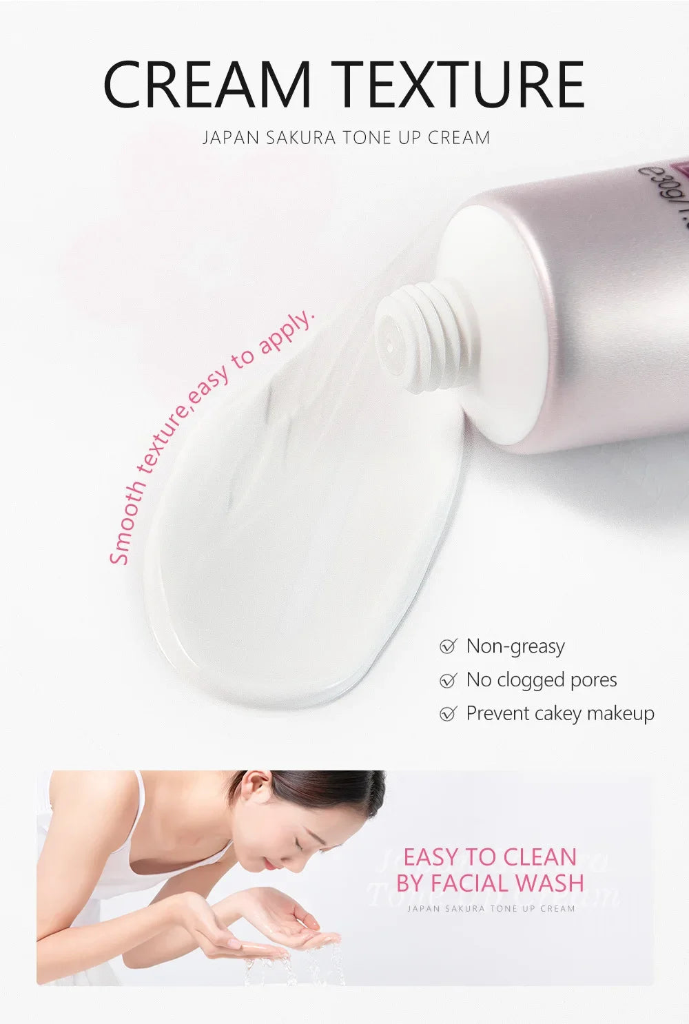 LAIKOU Cherry Blossom Suyan Cream Moisturizing Lazy Face Cream Tone up Brighten Skin Care Products Waterproof Sweatproof 30g