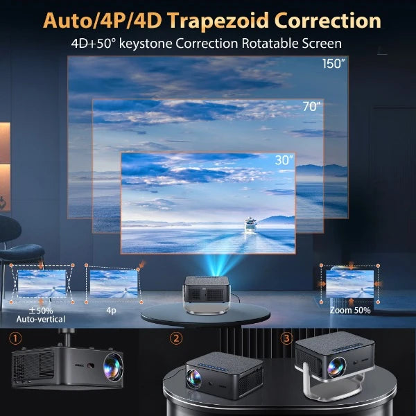 XIWBSY 2025 New T08 Projector 35000Lumens Moive Daylight Projector Android 12.0 Smart Proyector 8K Decode AutoFocus Projector