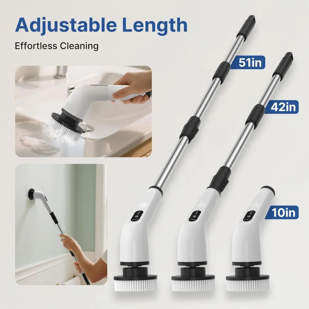 8 in 1 Electric Spin Scrubber for Cleaning Bathroom, 3000mAh Power Scrubber Cordless Cleaner with Long Handle