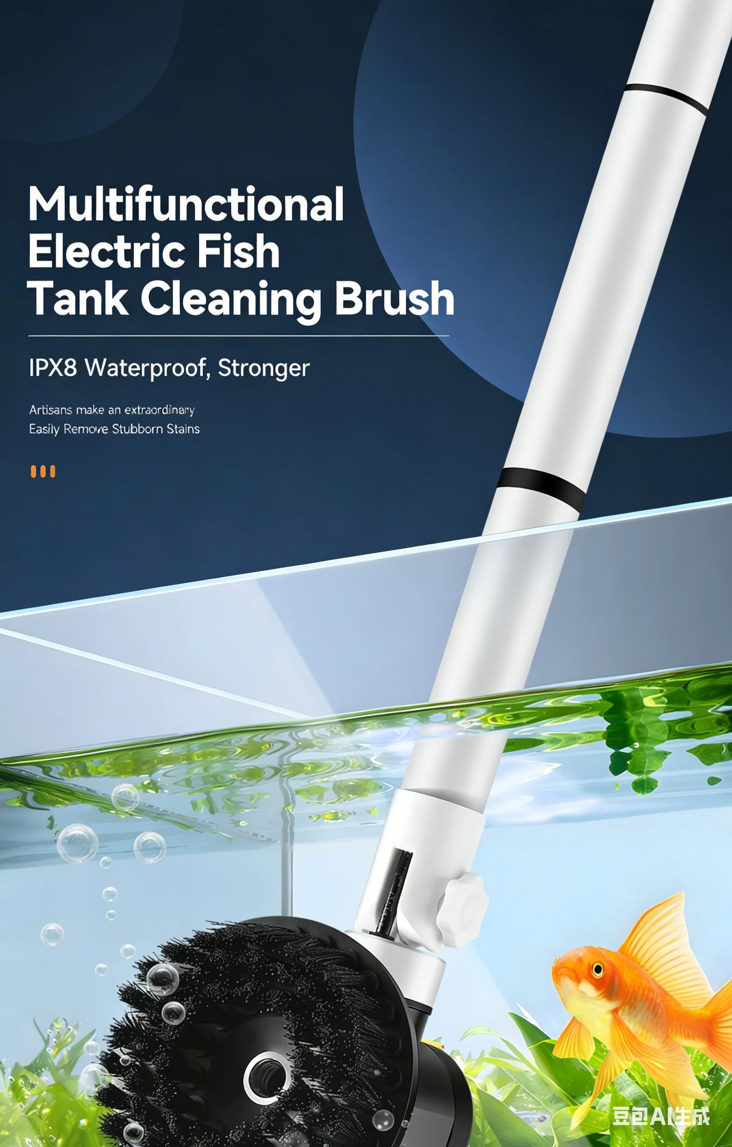 Worthlot Electric Fish Tank Brush Ipx8 Waterproof 48W 136cm Long Handle for Deep Water Work, Powerful Motor, Fish Tank and Aquarium Algae Removal Cleaning Tool