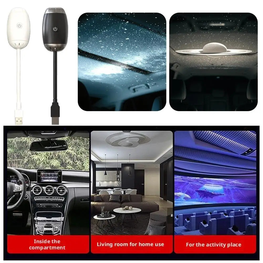 Night Sky Projection Lamp USB HD Galaxy Star Car Bedroom LED Atmosphere Light Bullet Head Cool White Dimmable 3 Modes Plug Play