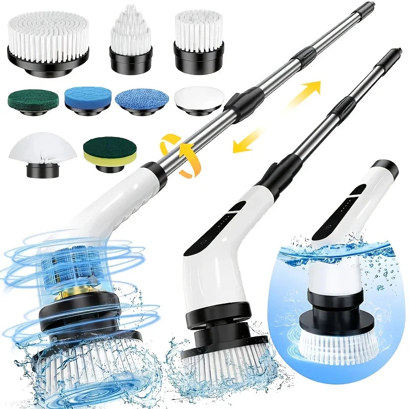 9-in-1 Electric Spin Scrubber - Cordless Shower Brush with Adjustable Handle & Replaceable Heads, Bathroom Tile Scrubber