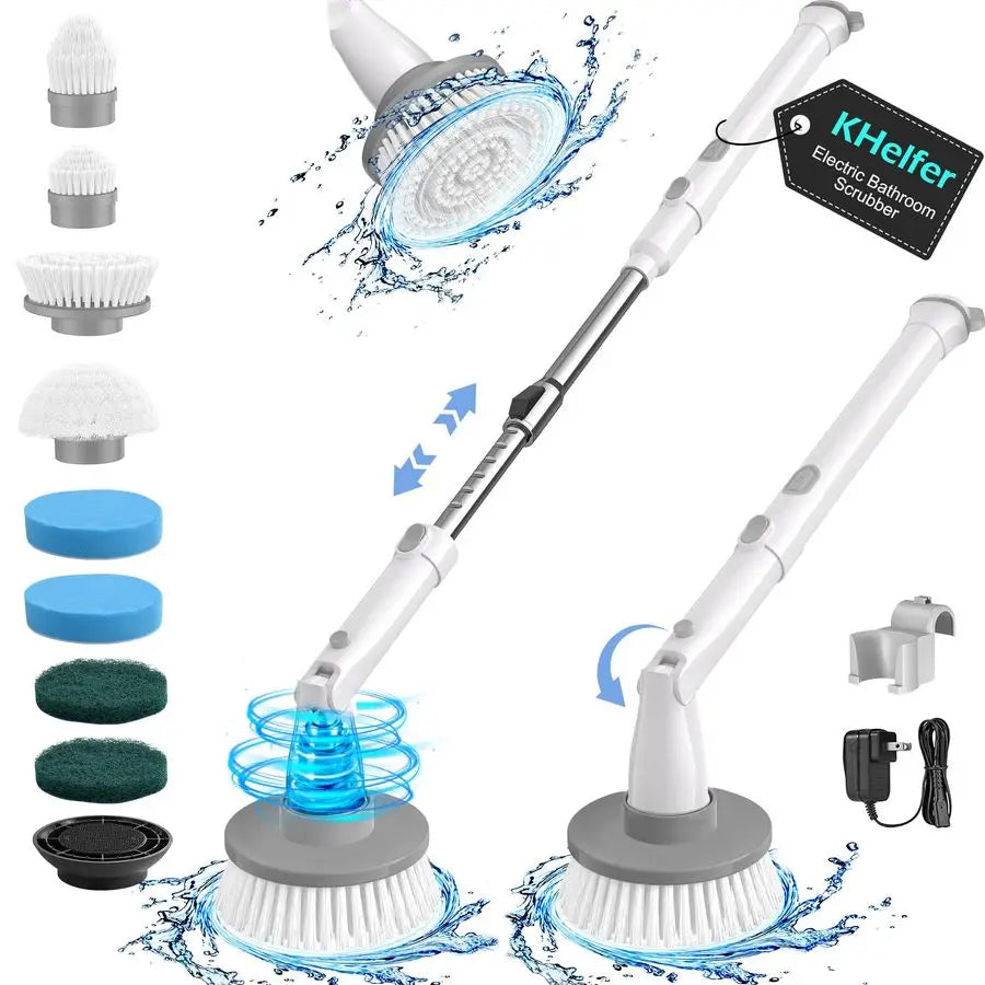 Electric Spin Scrubber Kh8, Upgrade Cordless Shower Scrubber 8 Replacement Head, 1.5H Bathroom Scrubber Dual Speed, Shower Clean